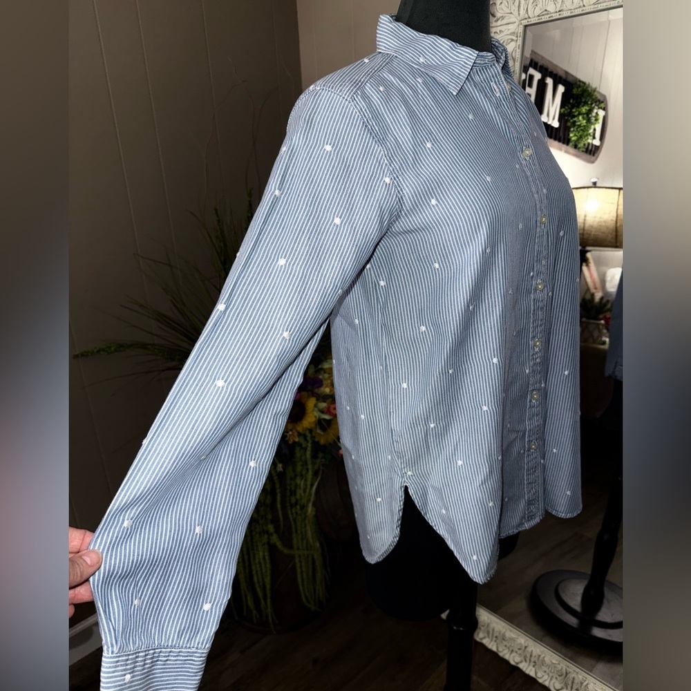 LOFT • Embroidered Dot Striped Poplin Button Down - Picture 7 of 9